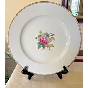 VTG Noritake Japan Sharon Gold Trim pattern 10" Dinner Plate Pink Center Rose
